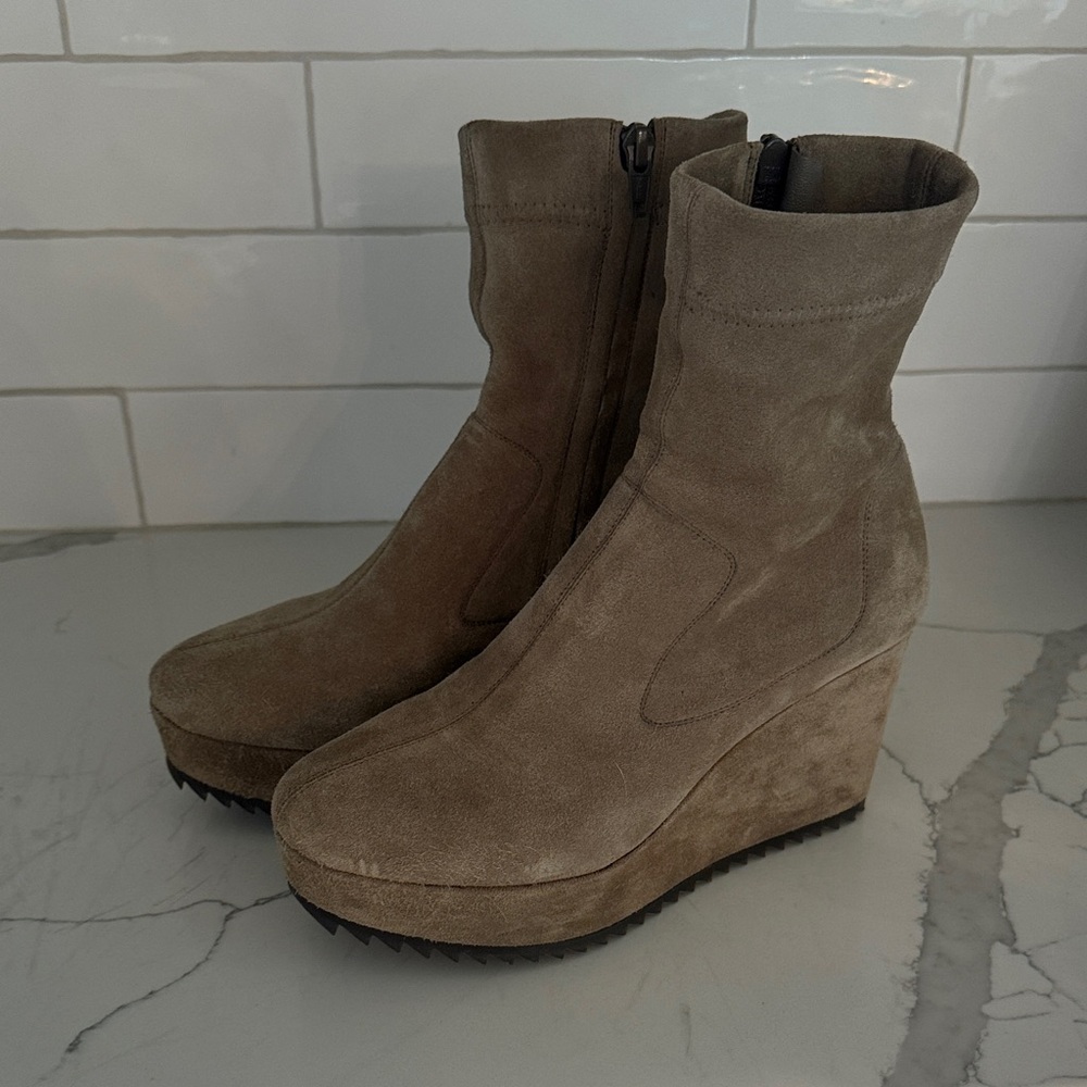 Pedro Garcia Taupe Suede Wedge Boots
